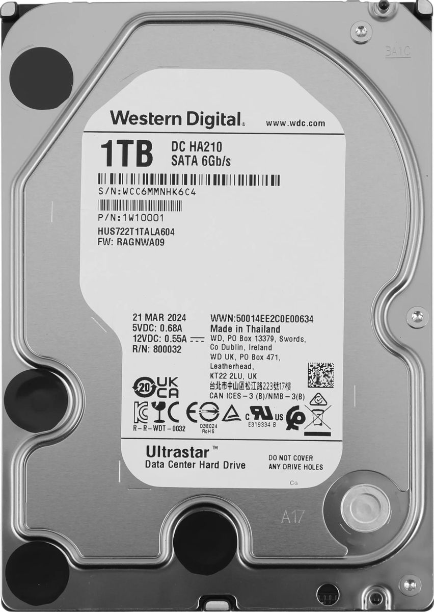 Жесткий диск WD Ultrastar DC HA210 HUS722T1TALA604,  1ТБ,  HDD,  SATA III,  3.5" [1w10001]